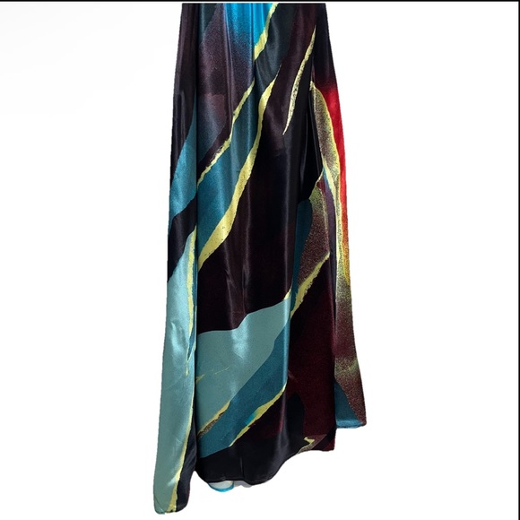 CHRISTOPHER JOHN ROGERS Wheatpaste Scarf Neck Asymmetric Maxi Dress 4 Satin NWT - Picture 14 of 16
